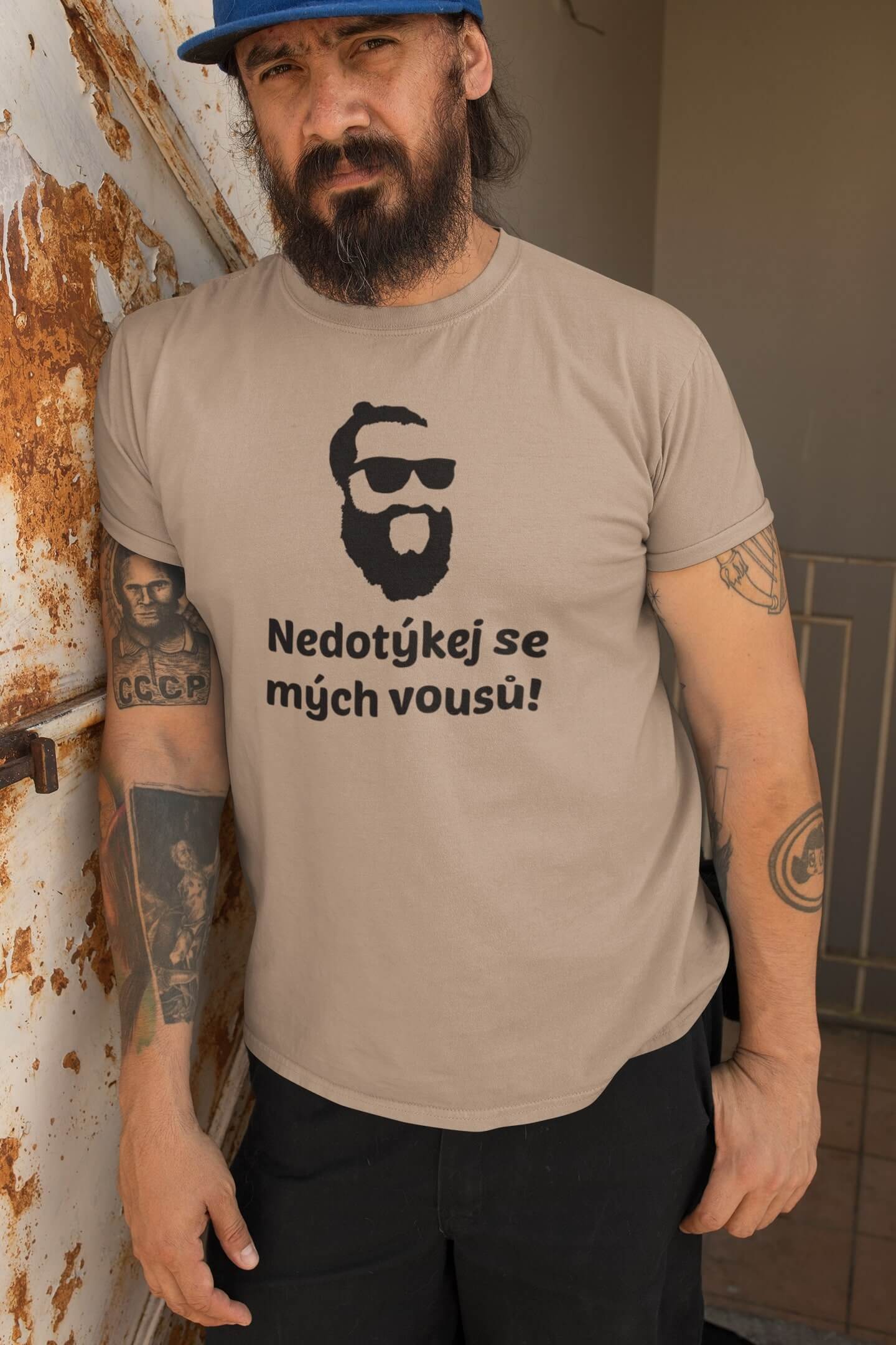 Pánské tričko Vousy Barva: Písková, Velikost: 2XL