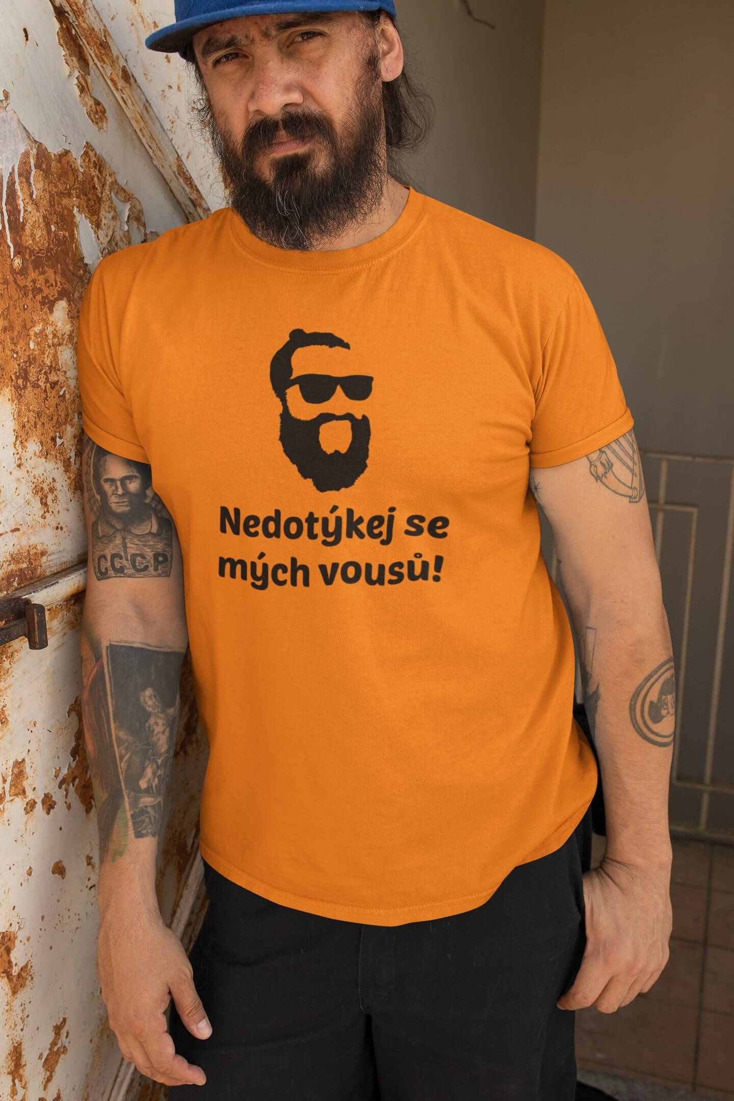 Pánské tričko Vousy Barva: Mandarínková oranžová, Velikost: S