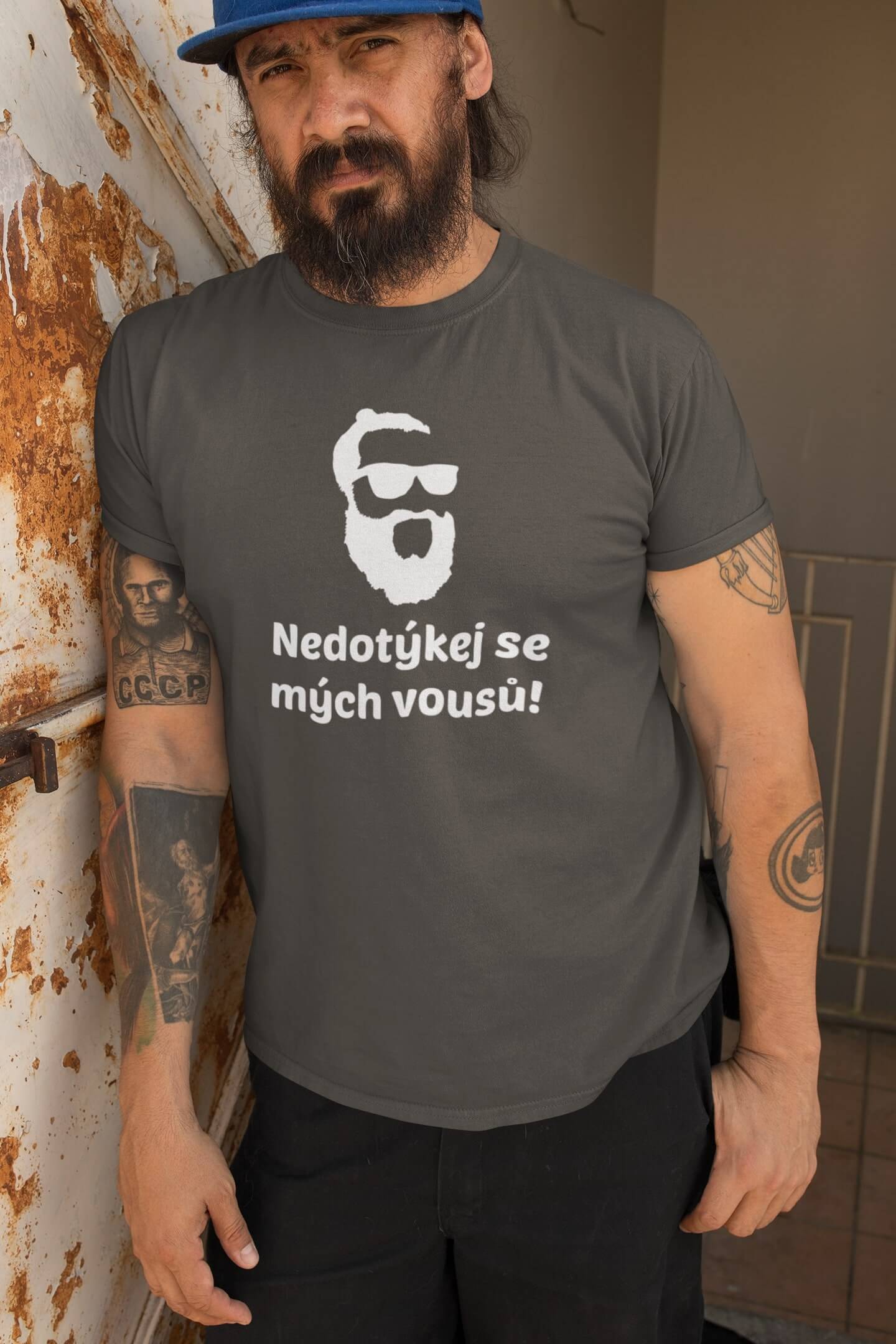 Pánské tričko Vousy Barva: Tmavá břidlice, Velikost: L