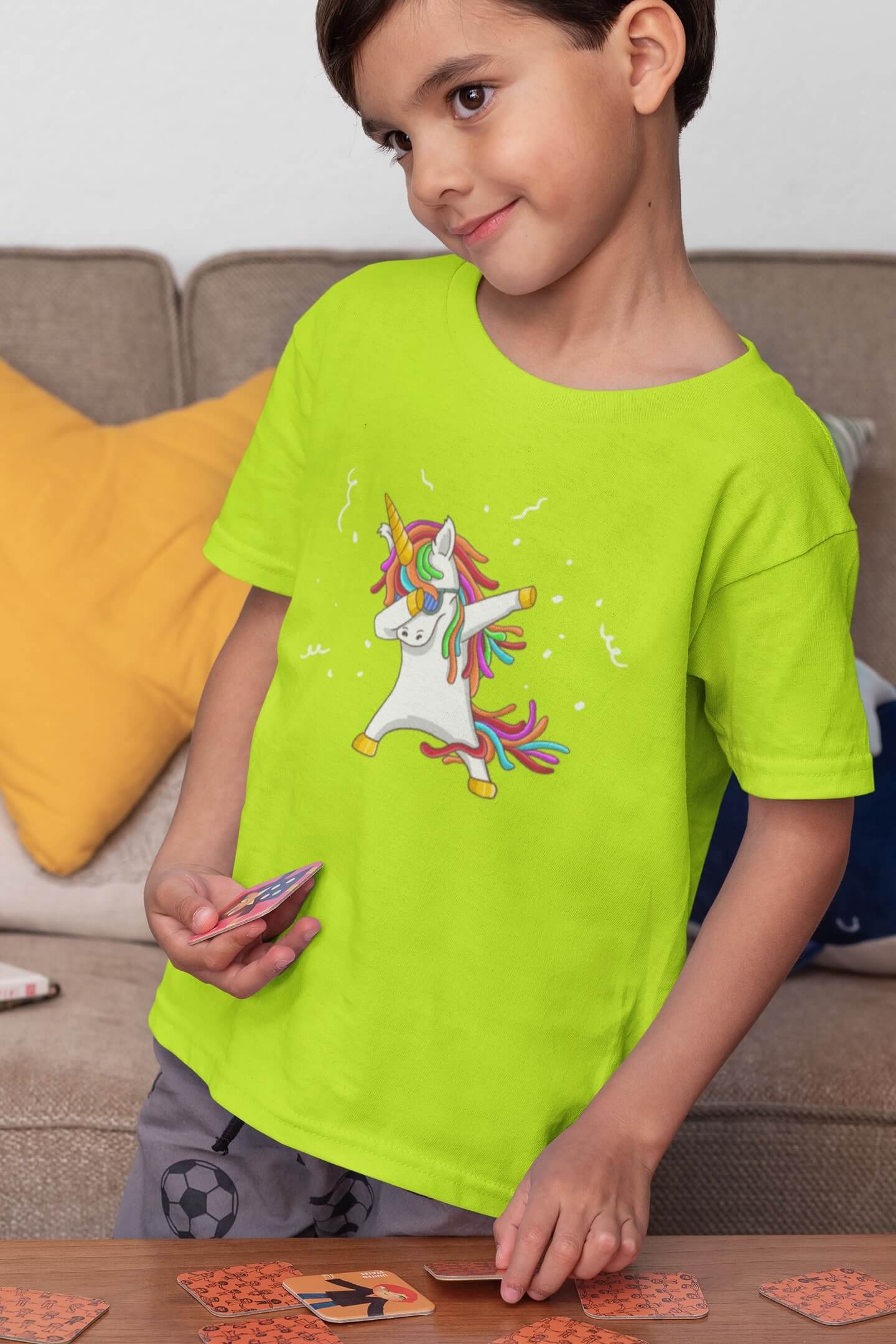 Chlapecké tričko Dabujúci unicorn Barva: Limetková, Velikost: 110
