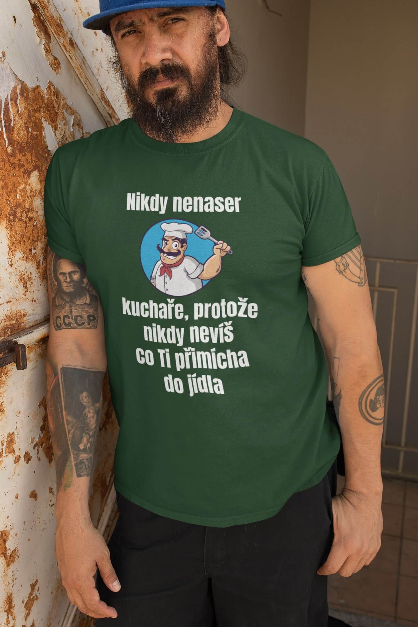 Pánské tričko Kuchař Barva: Láhvově zelená, Velikost: 3XL