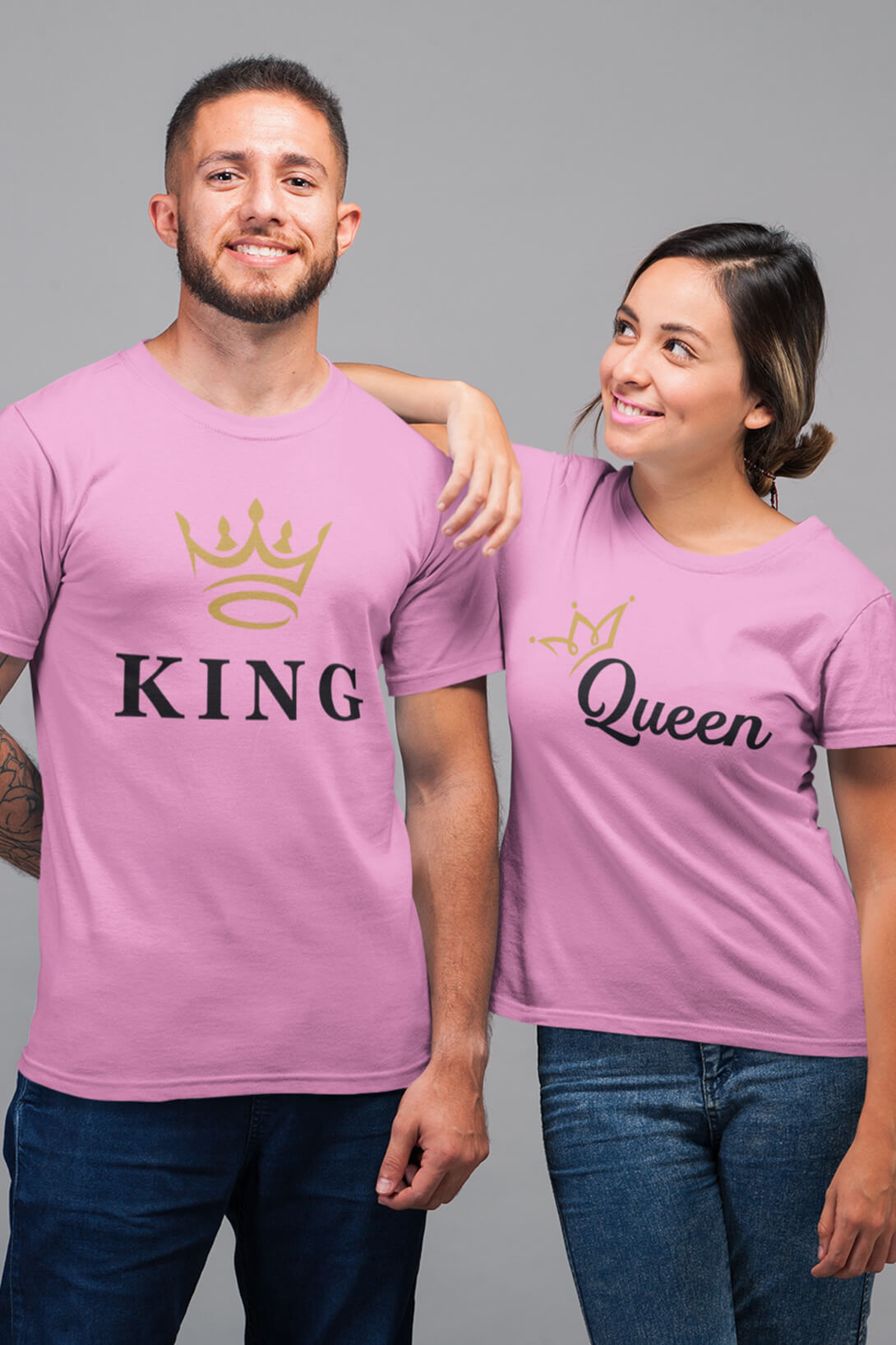 Trička pro páry KING/QUEEN Barva: Růžová, Dámska velikost: M, Pánska velikost: 4XL