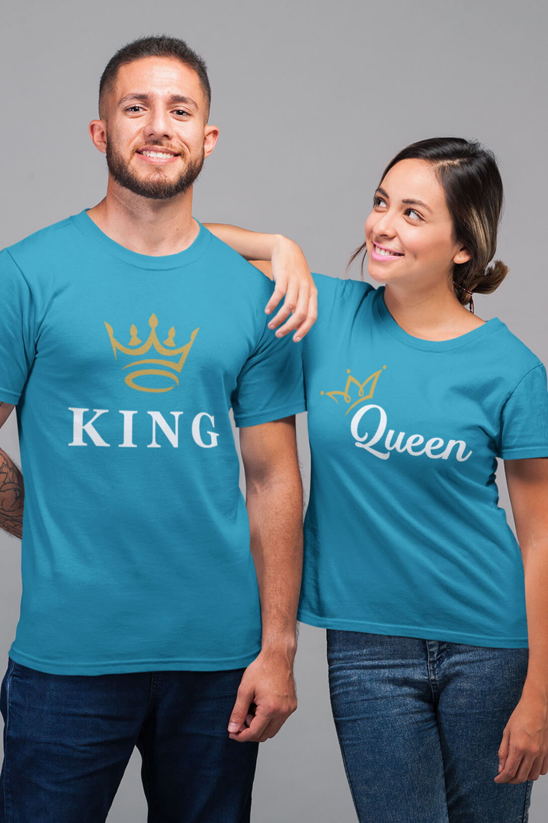 Trička pro páry KING/QUEEN Barva: Tyrkysová, Dámska velikost: XL, Pánska velikost: 4XL