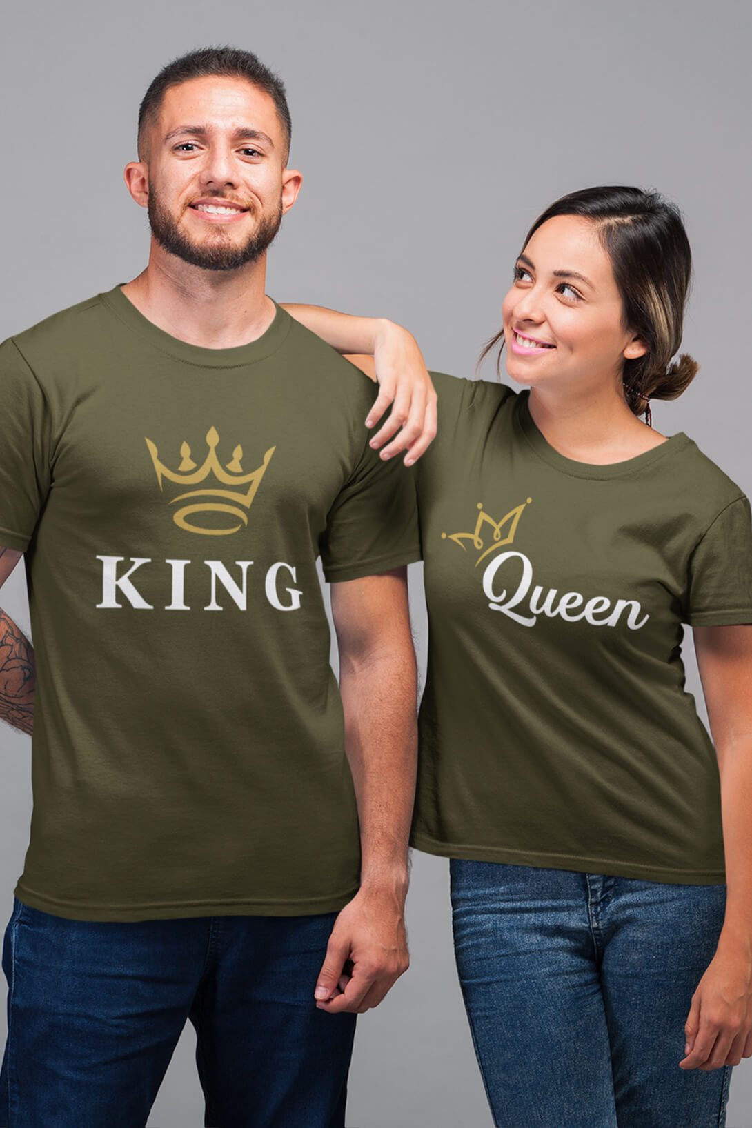 Trička pro páry KING/QUEEN Barva: Khaki, Dámska velikost: M, Pánska velikost: 4XL