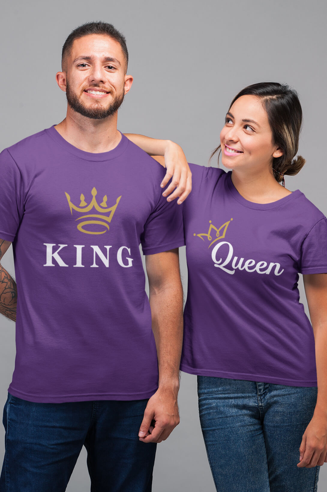 Trička pro páry KING/QUEEN Barva: Fialová, Dámska velikost: 2XL, Pánska velikost: 4XL