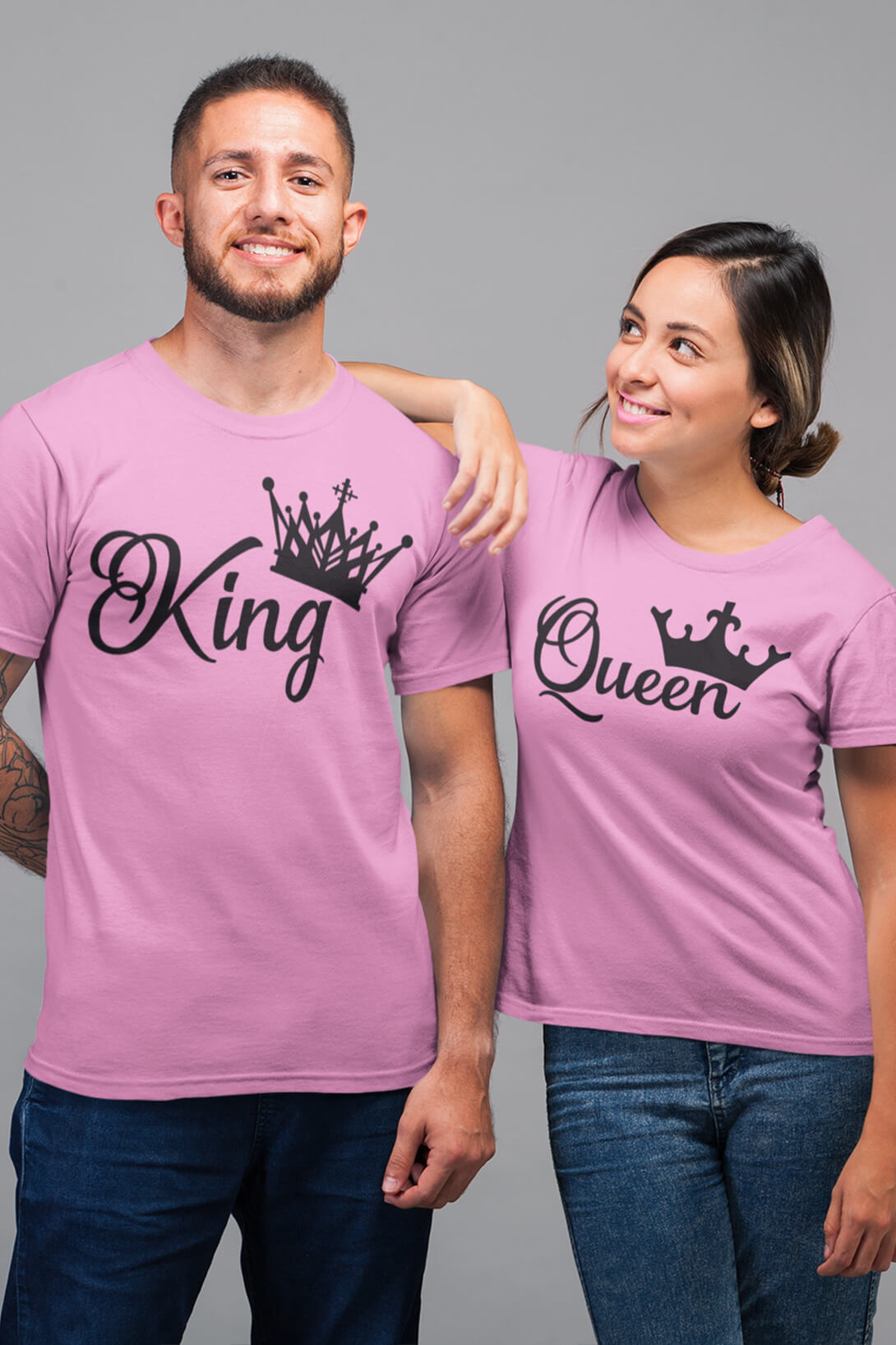 Levně Trička pro páry King Queen Barva: Růžová