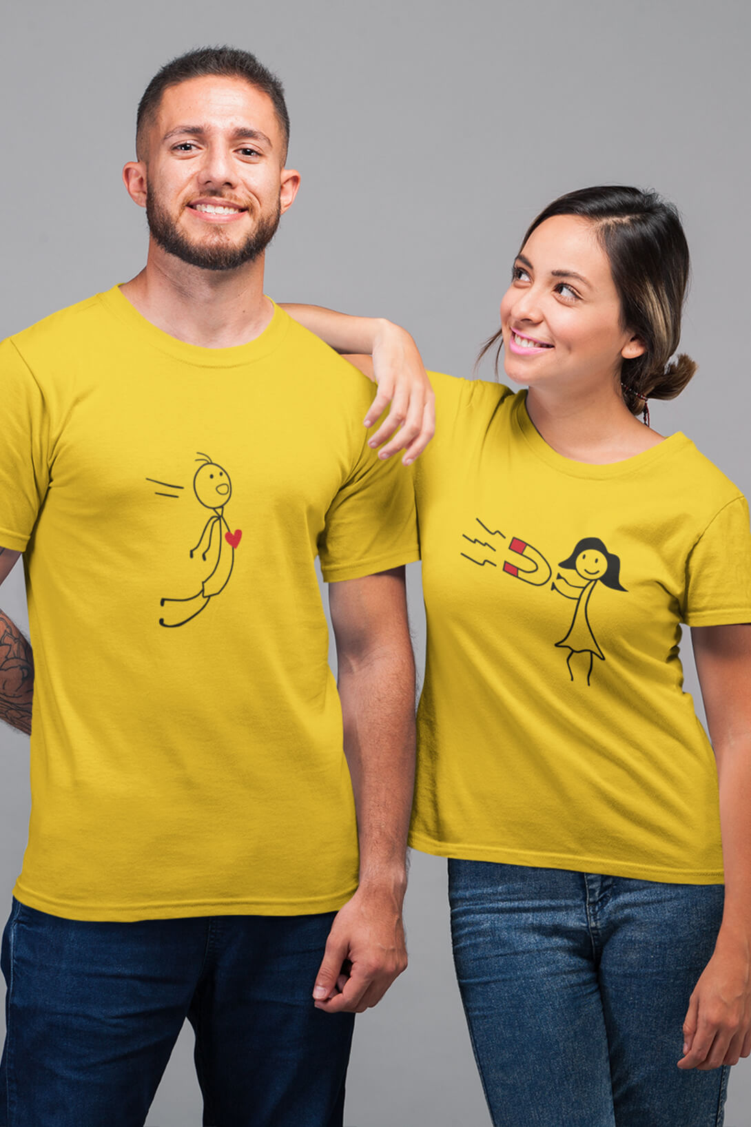 Trička pro páry Magnet Barva: Žlutá, Dámska velikost: L, Pánska velikost: 2XL