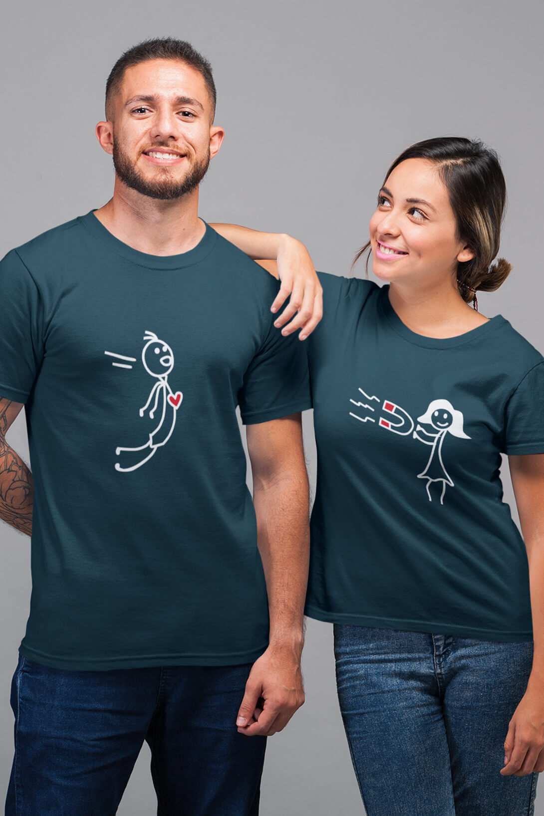 Trička pro páry Magnet Barva: Petrolejová, Dámska velikost: XL, Pánska velikost: S