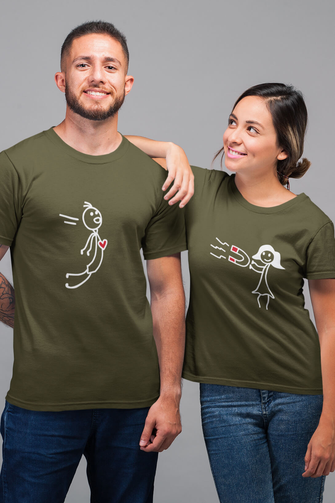 Trička pro páry Magnet Barva: Khaki, Dámska velikost: S, Pánska velikost: 4XL