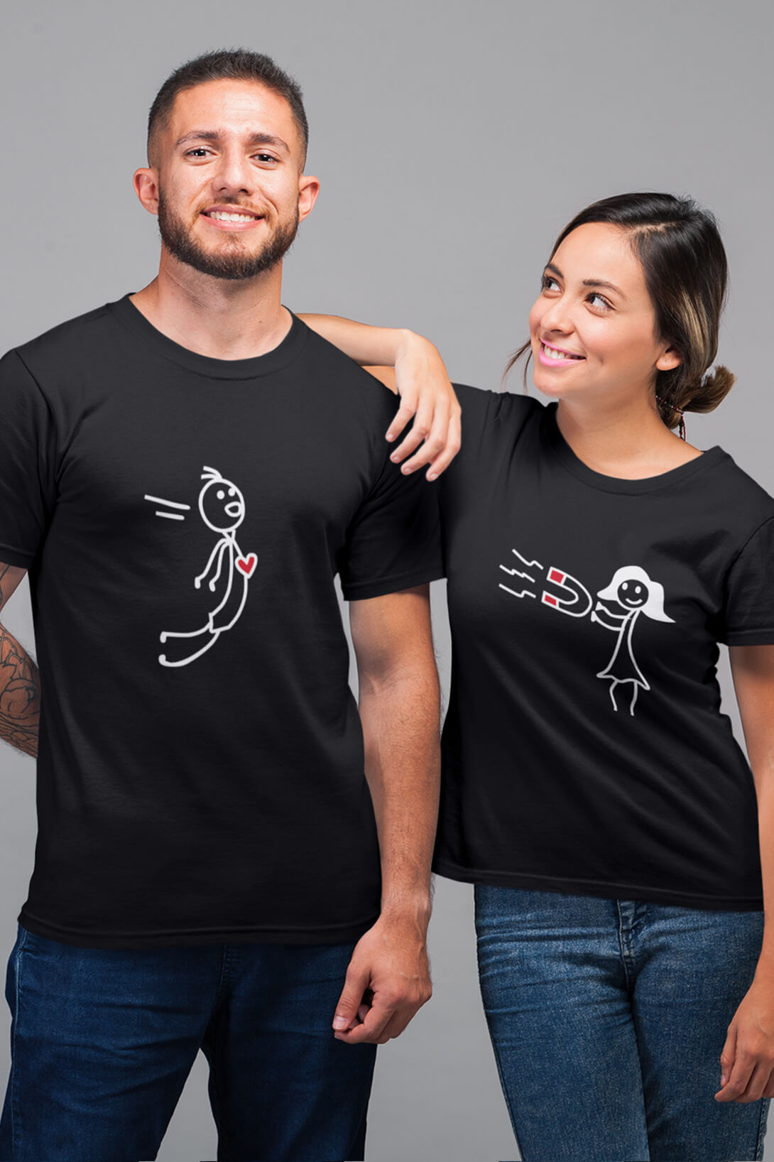 Trička pro páry Magnet Barva: Černá, Dámska velikost: XL, Pánska velikost: XL