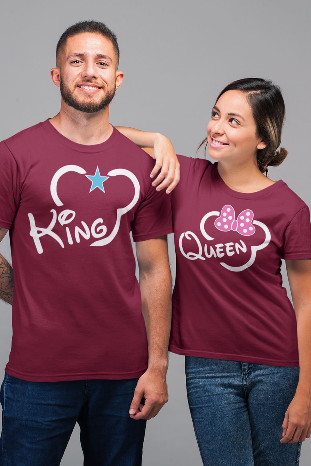 Trička pro páry King Queen Mickey Barva: Marlboro červená, Dámska velikost: 2XL, Pánska velikost: 2XL