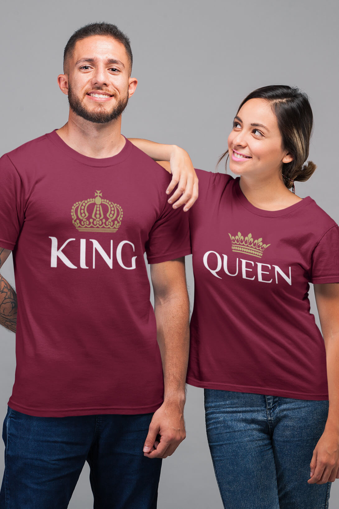 Trička pro páry King Queen Gold Barva: Marlboro červená, Dámska velikost: XL, Pánska velikost: 4XL