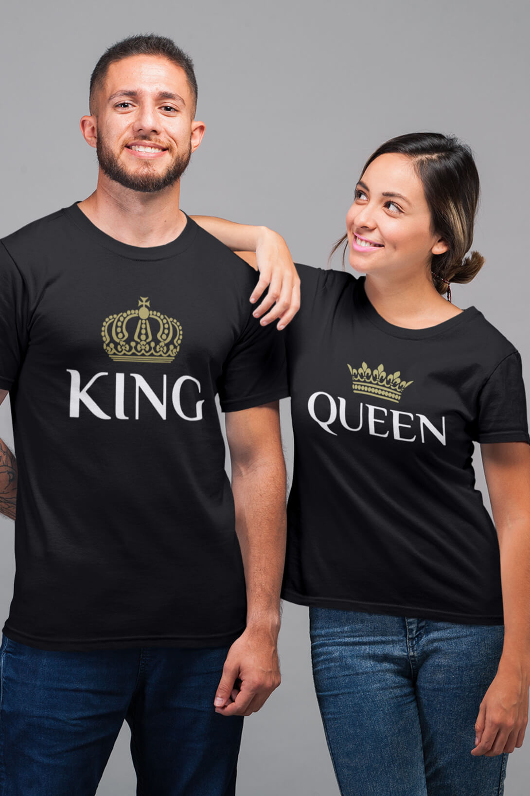 Trička pro páry King Queen Gold Barva: Černá, Dámska velikost: M, Pánska velikost: S