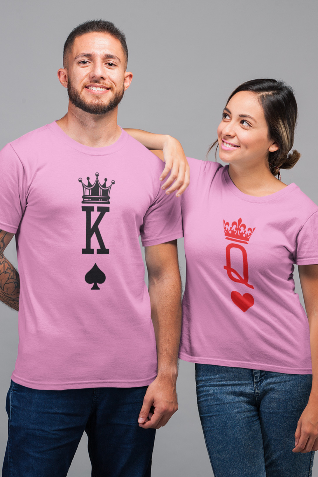 Trička pro páry K a Q Barva: Růžová, Dámska velikost: M, Pánska velikost: 2XL