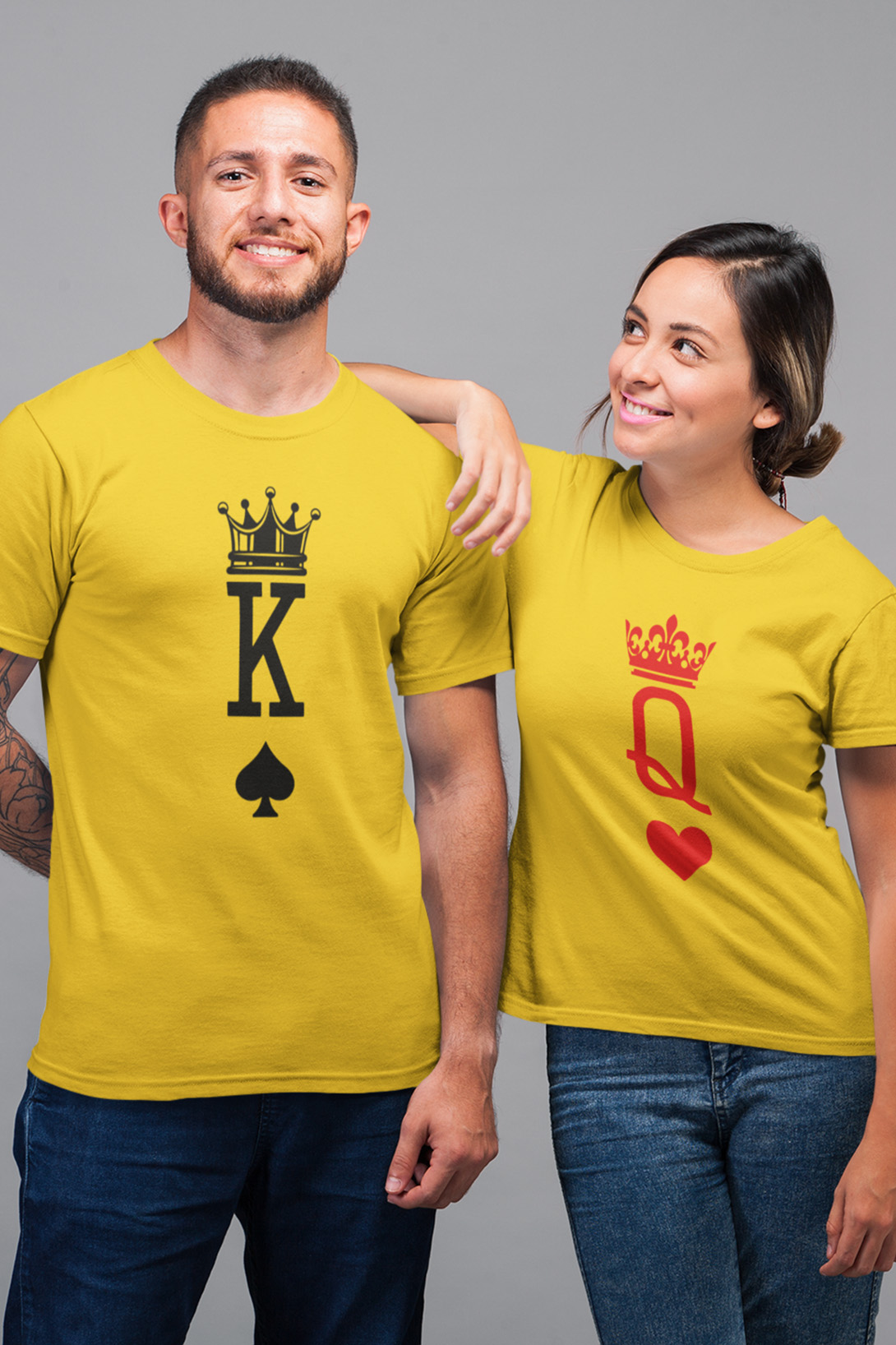 Trička pro páry K a Q Barva: Žlutá, Dámska velikost: M, Pánska velikost: 2XL