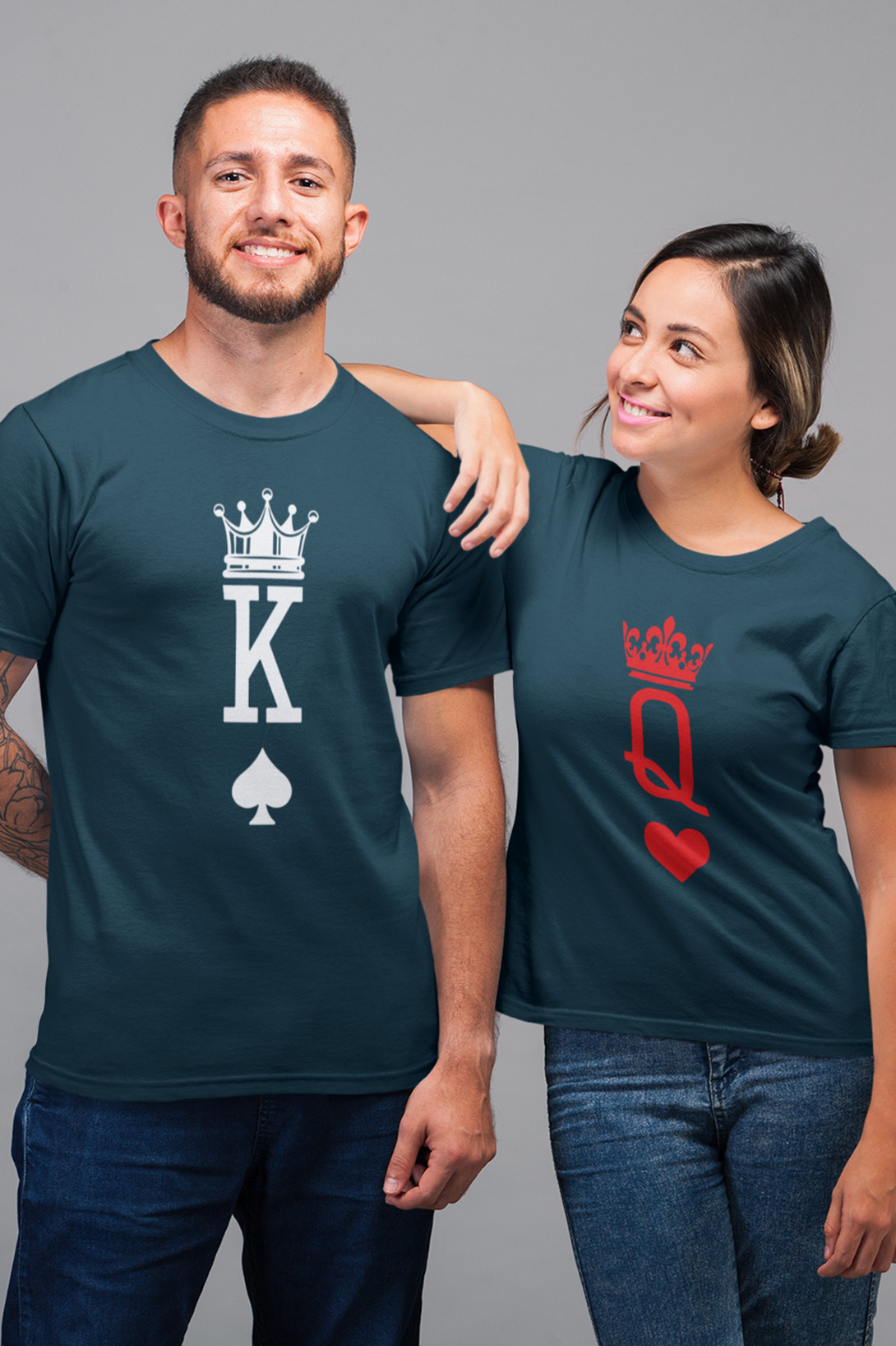 Trička pro páry K a Q Barva: Petrolejová, Dámska velikost: M, Pánska velikost: 2XL