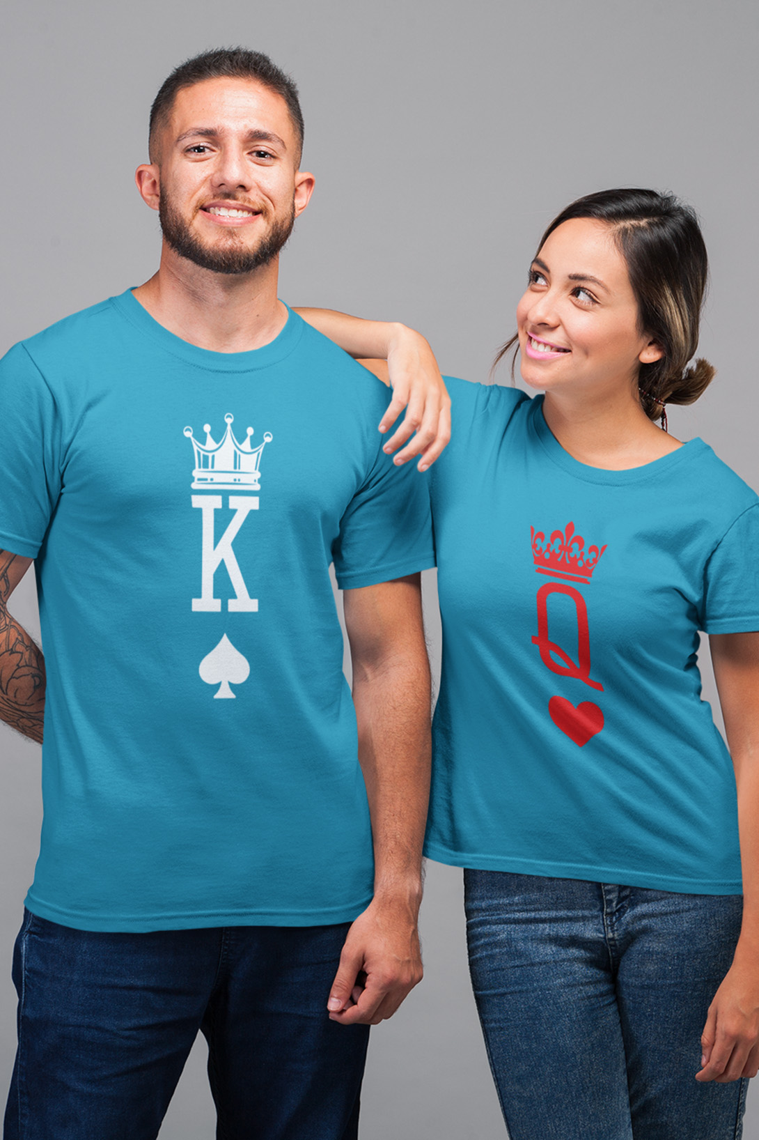 Trička pro páry K a Q Barva: Tyrkysová, Dámska velikost: 2XL, Pánska velikost: 2XL