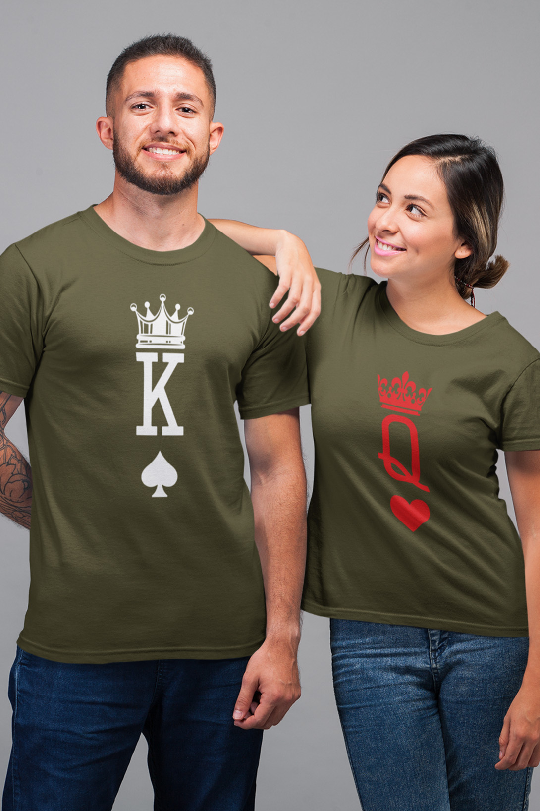 Trička pro páry K a Q Barva: Khaki, Dámska velikost: 2XL, Pánska velikost: 2XL