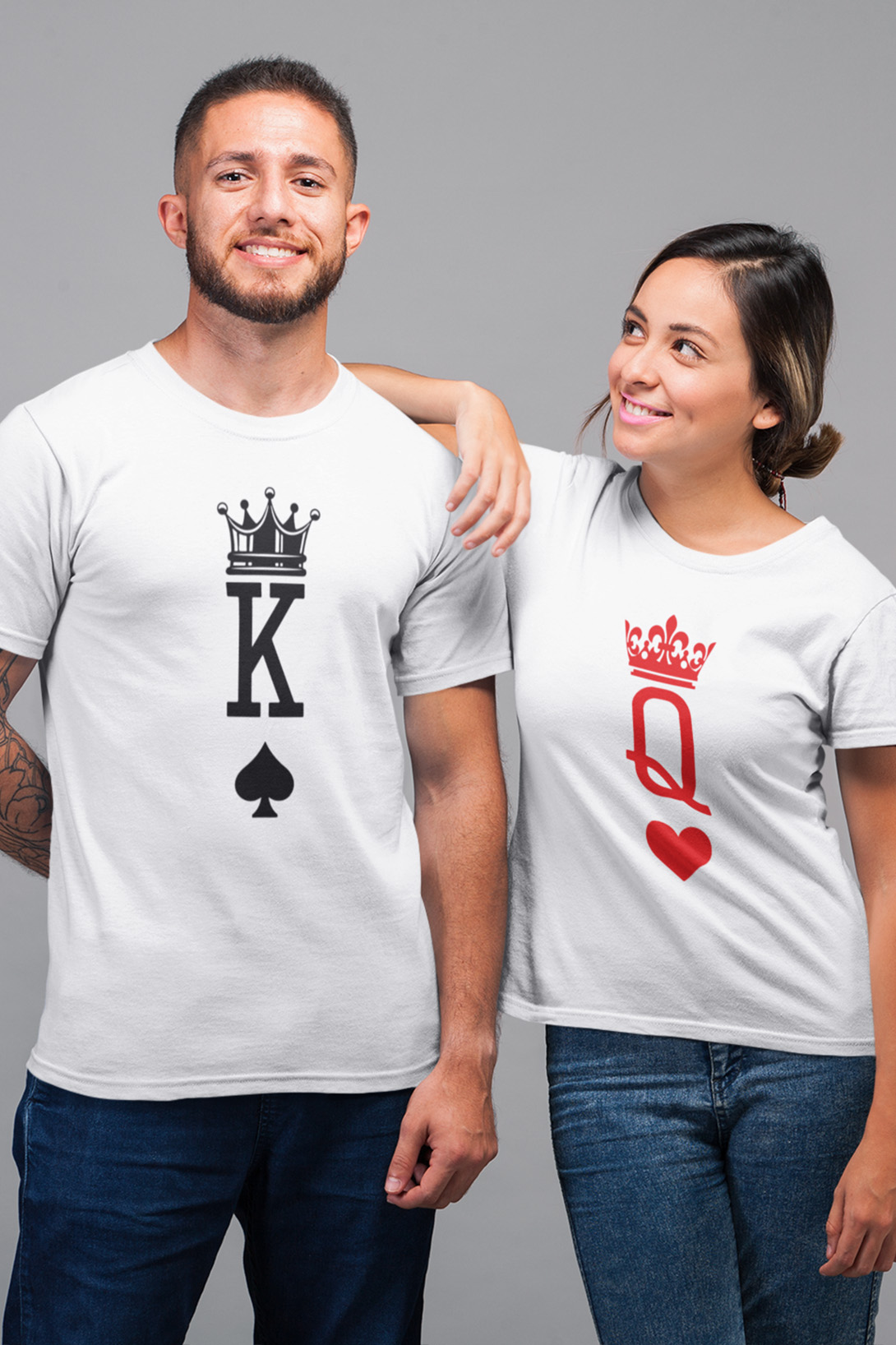 Trička pro páry K a Q Barva: Bílá, Dámska velikost: XL, Pánska velikost: 2XL