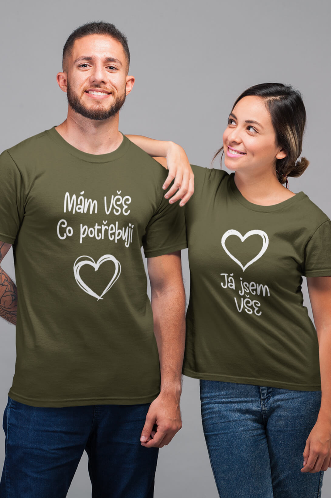 Trička pro páry Všechno Barva: Khaki, Dámska velikost: S, Pánska velikost: XS