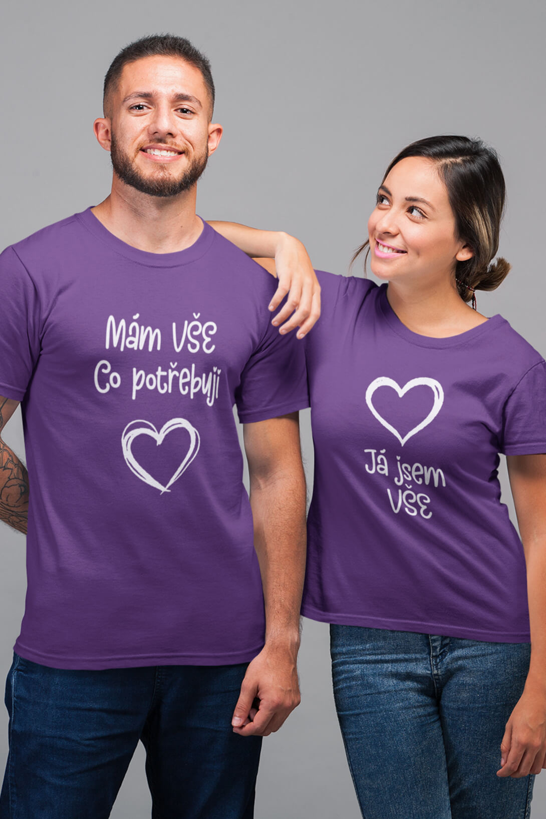 Trička pro páry Všechno Barva: Fialová, Dámska velikost: M, Pánska velikost: 3XL