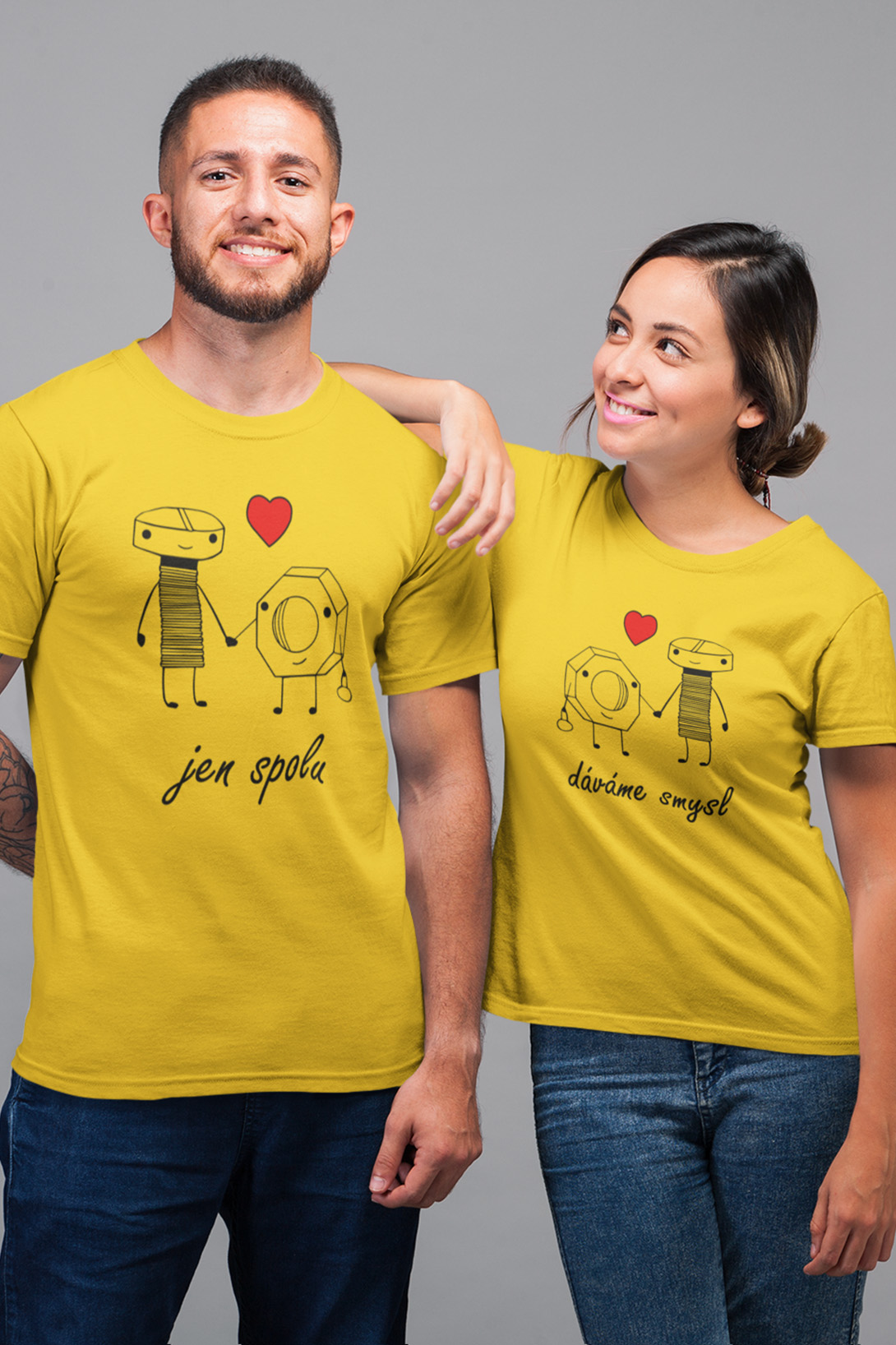 Trička pro páry Jen spolu dáváme smysl Barva: Žlutá, Dámska velikost: XS, Pánska velikost: 3XL