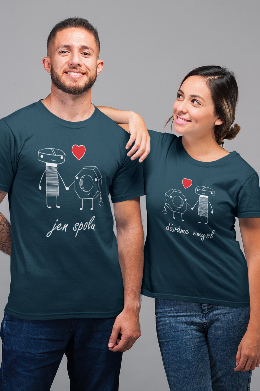 Trička pro páry Jen spolu dáváme smysl Barva: Petrolejová, Dámska velikost: 2XL, Pánska velikost: S