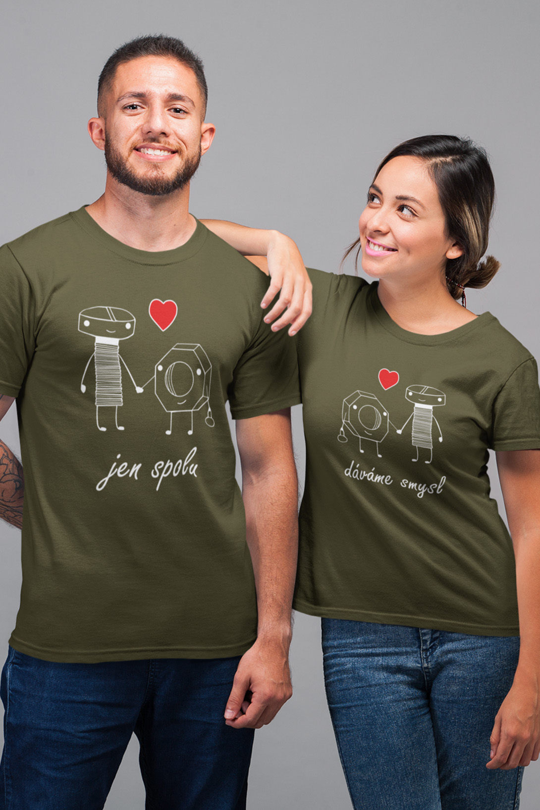 Trička pro páry Jen spolu dáváme smysl Barva: Khaki, Dámska velikost: XS, Pánska velikost: 4XL