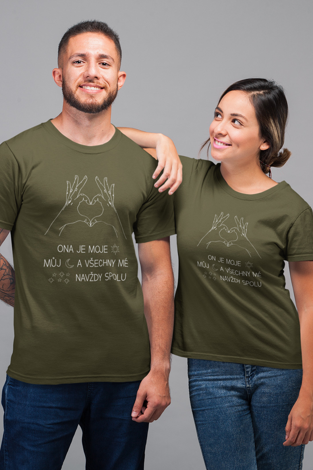 Trička pro páry Navždy spolu Barva: Khaki, Dámska velikost: XS, Pánska velikost: 4XL