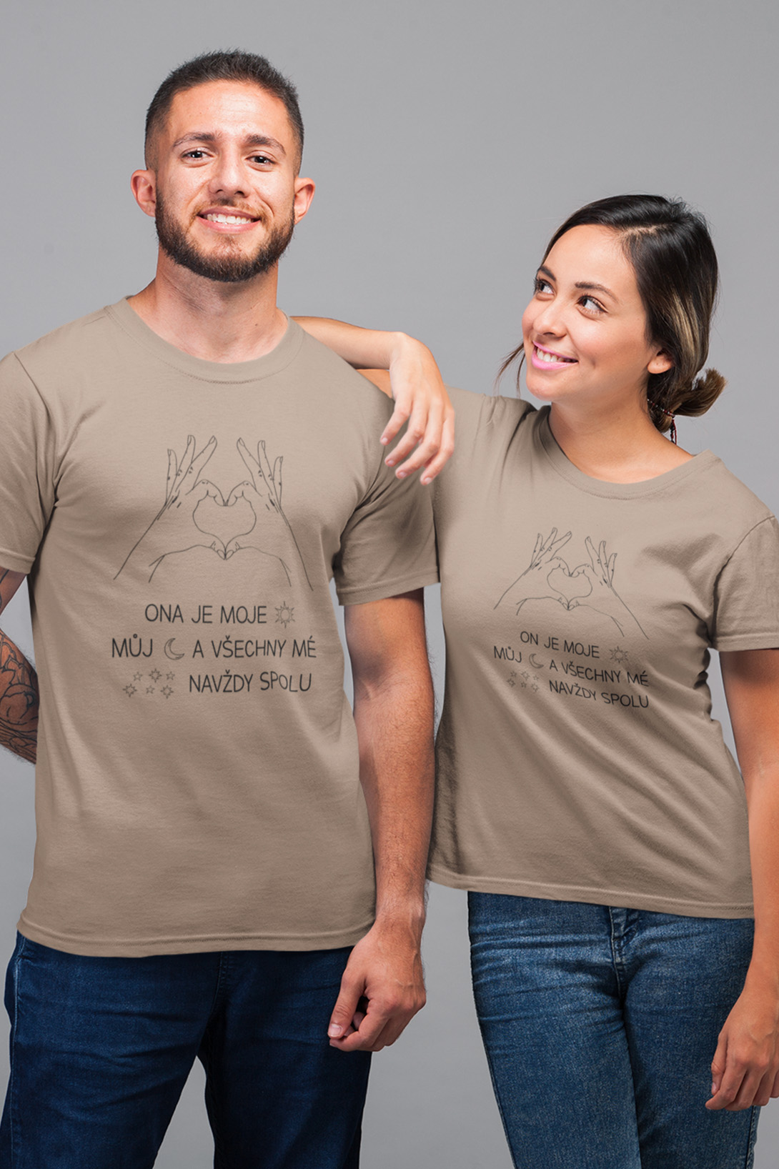 Trička pro páry Navždy spolu Barva: Písková, Dámska velikost: XL, Pánska velikost: L