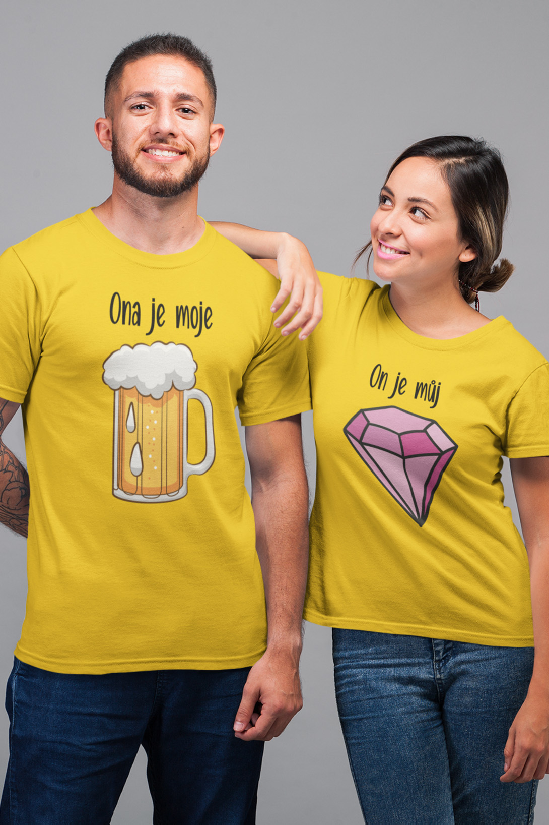 Trička pro páry Pivo a diamant Barva: Žlutá, Dámska velikost: 2XL, Pánska velikost: 2XL