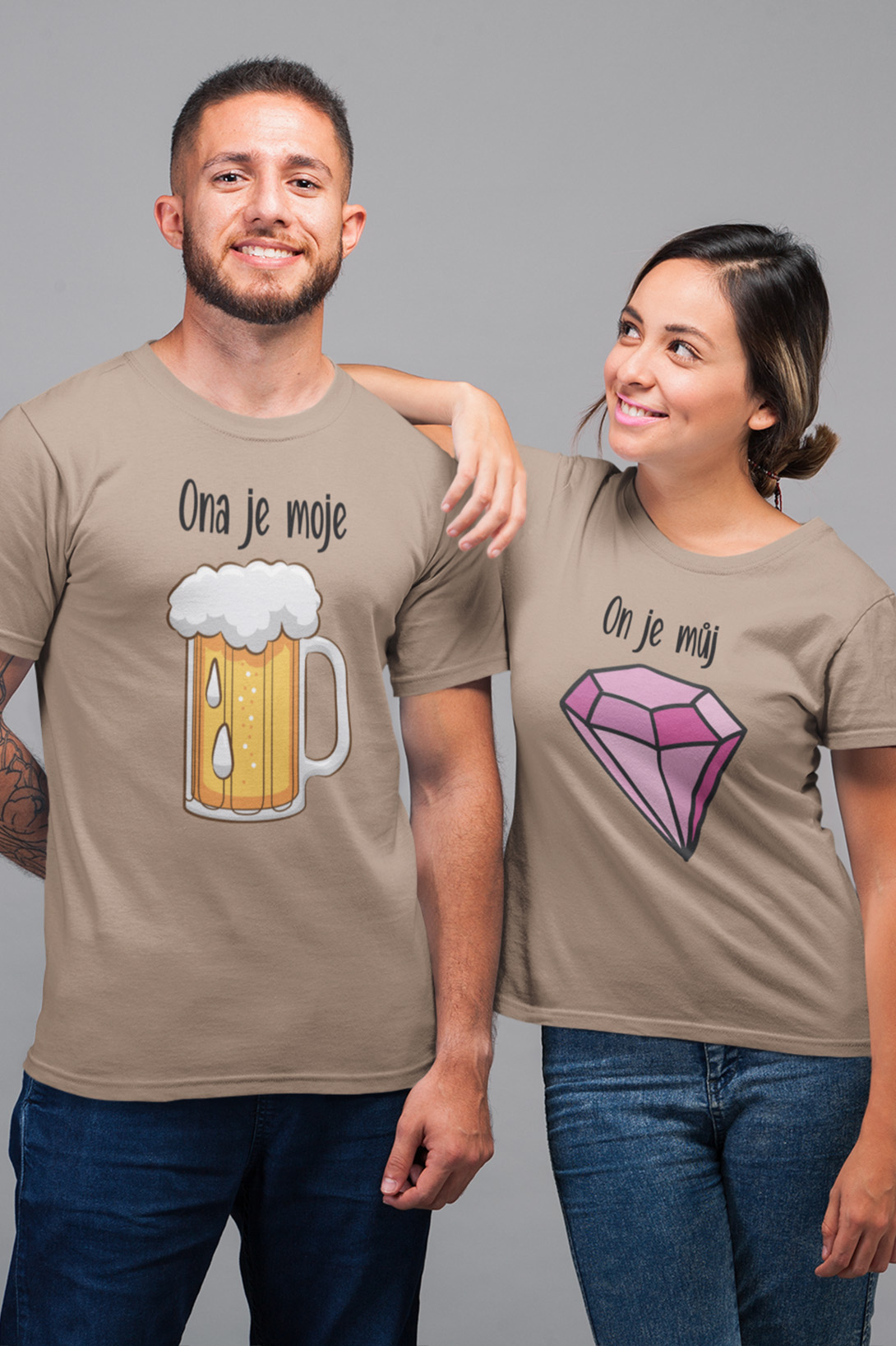 Trička pro páry Pivo a diamant Barva: Písková, Dámska velikost: L, Pánska velikost: XS
