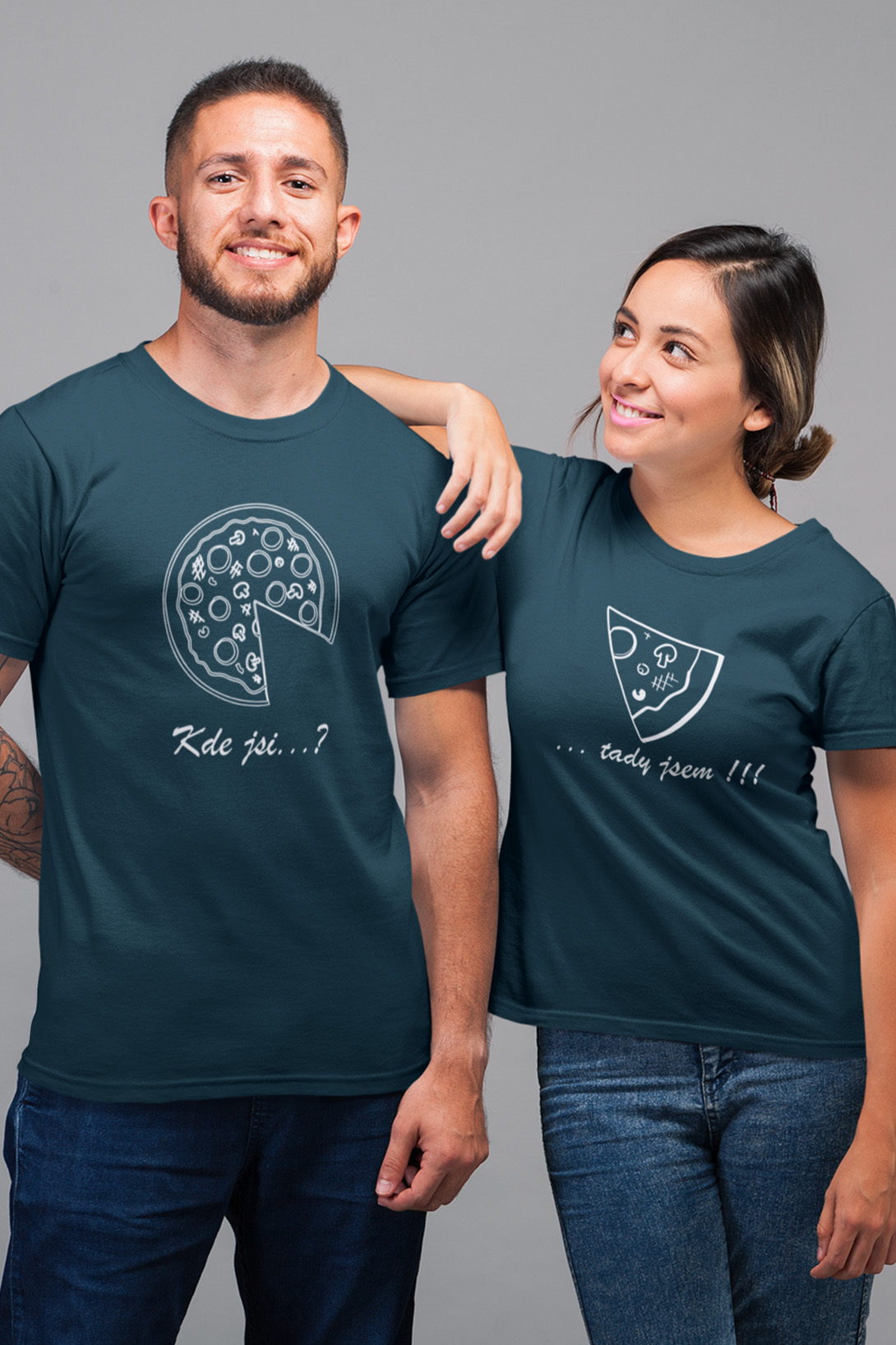 Trička pro páry Pizza Barva: Petrolejová, Dámska velikost: 2XL, Pánska velikost: S