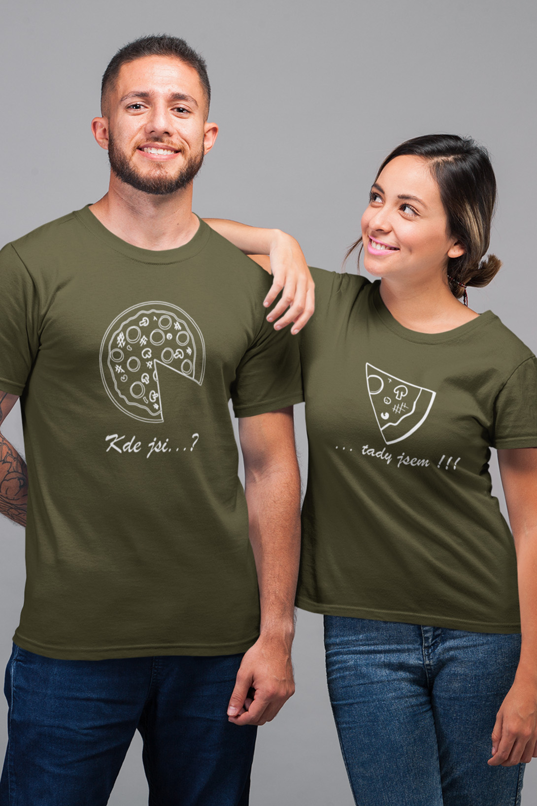 Trička pro páry Pizza Barva: Khaki, Dámska velikost: S, Pánska velikost: 4XL