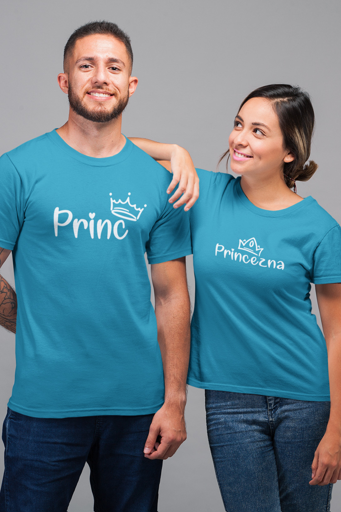 Trička pro páry Princ a princezna Barva: Tyrkysová, Dámska velikost: 2XL, Pánska velikost: 3XL