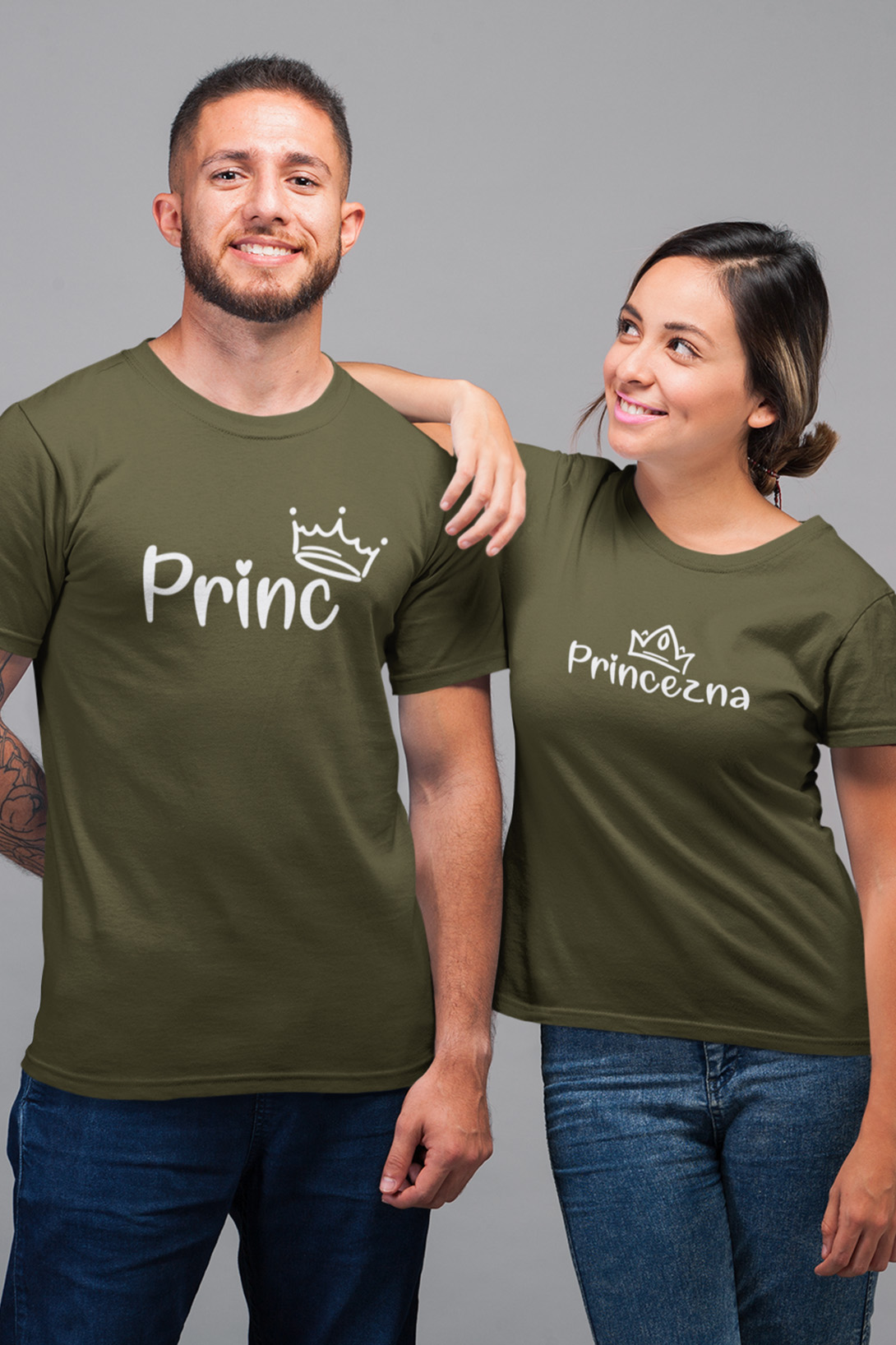 Trička pro páry Princ a princezna Barva: Khaki, Dámska velikost: M, Pánska velikost: 3XL