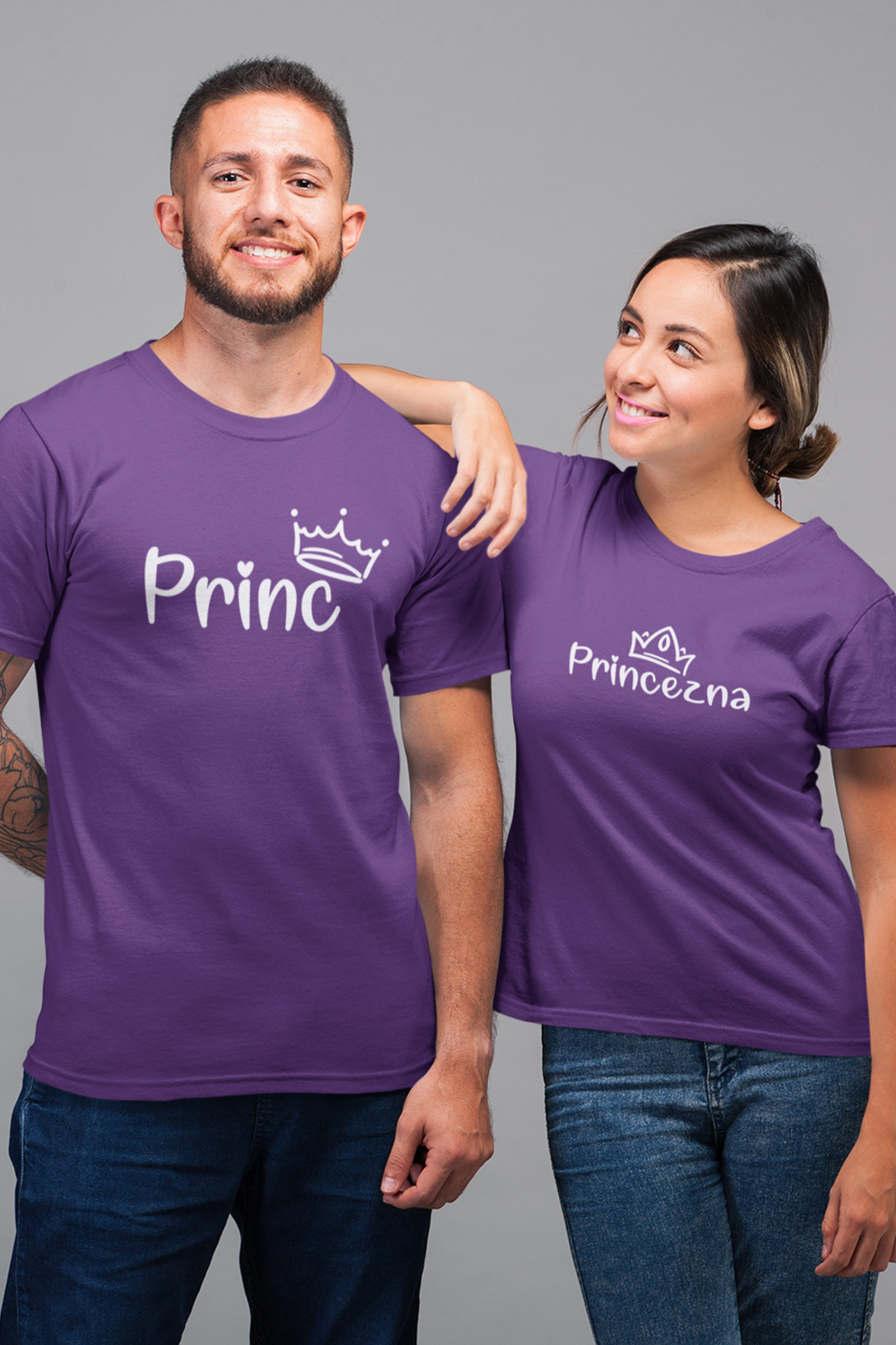 Trička pro páry Princ a princezna Barva: Fialová, Dámska velikost: XL, Pánska velikost: 3XL
