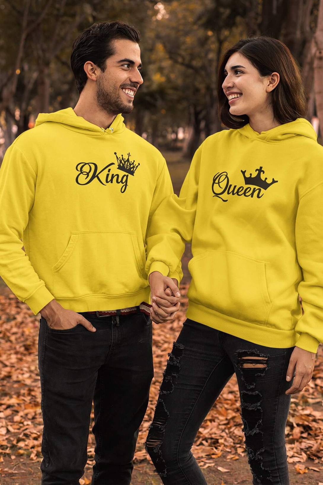 Mikiny pro páry King Queen Barva: Žlutá, Dámska velikost: XS, Pánska velikost: XL