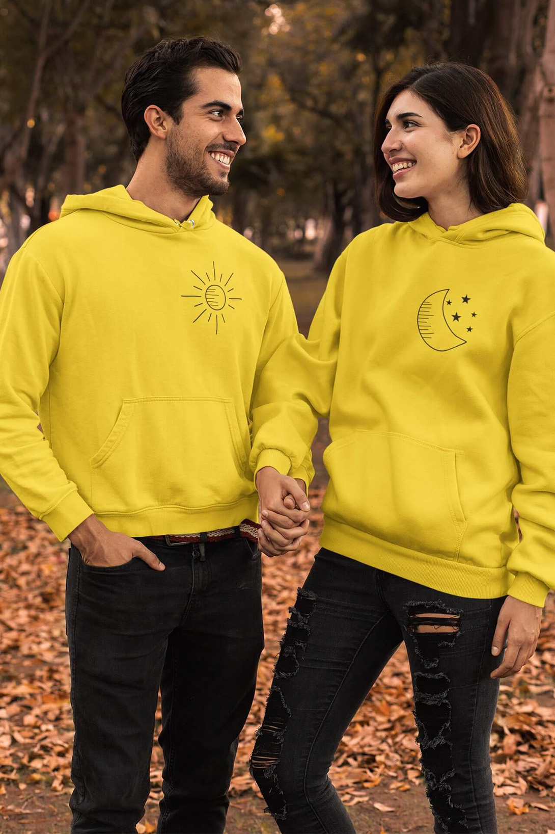 Mikiny pro páry Měsíc a slunce Barva: Žlutá, Dámska velikost: XS, Pánska velikost: 4XL