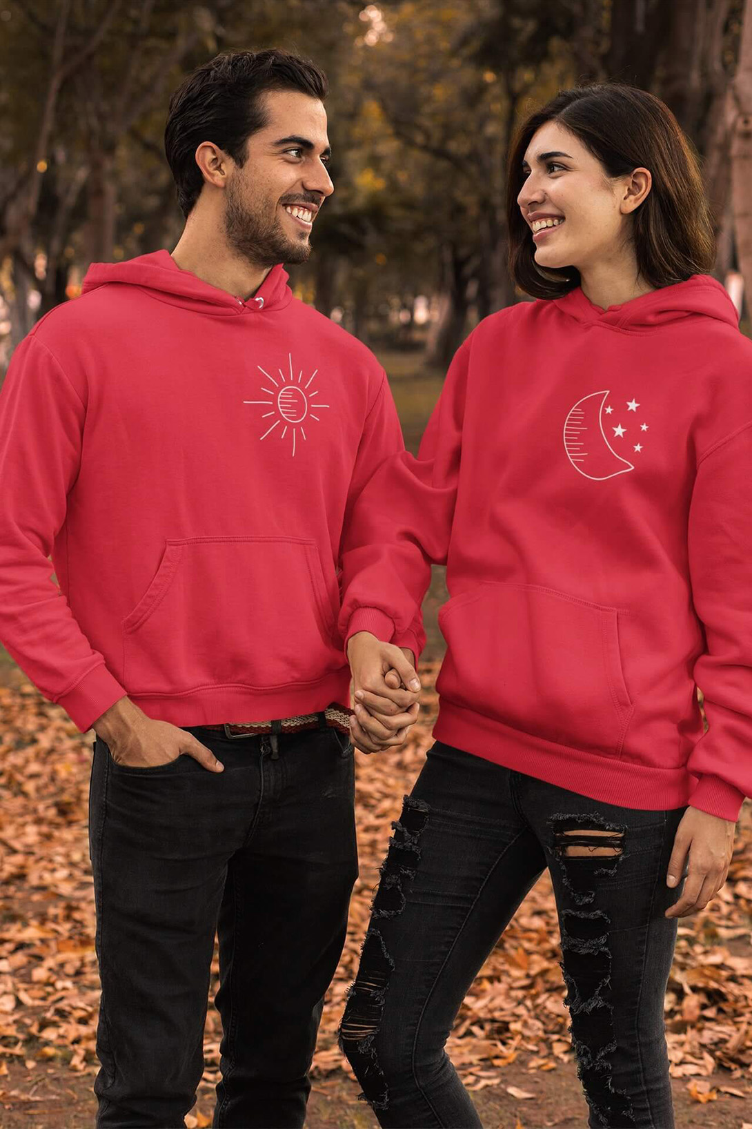 Mikiny pro páry Měsíc a slunce Barva: Červená, Dámska velikost: XS, Pánska velikost: 4XL