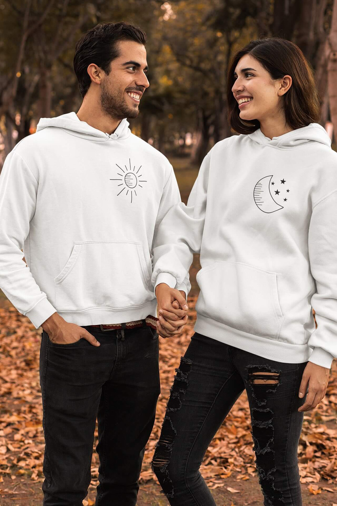 Mikiny pro páry Měsíc a slunce Barva: Bílá, Dámska velikost: L, Pánska velikost: 2XL