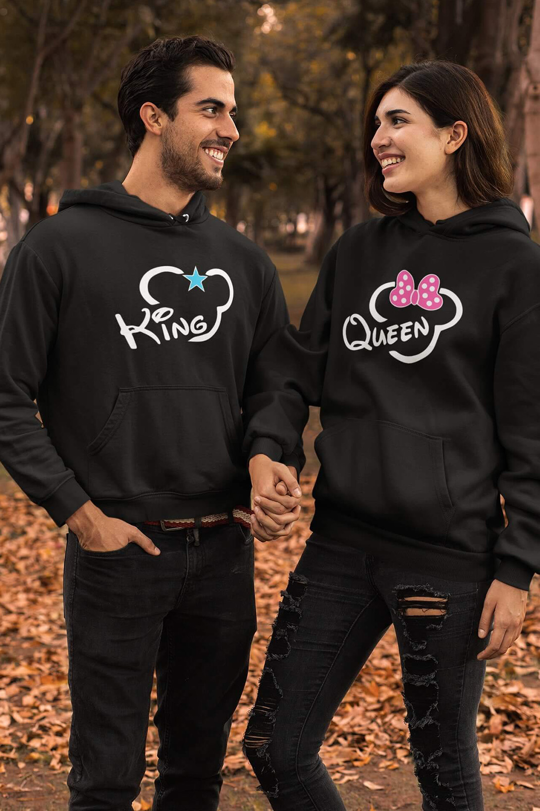 Mikiny pro páry King Queen Mickey Barva: Černá, Dámska velikost: S, Pánska velikost: XL