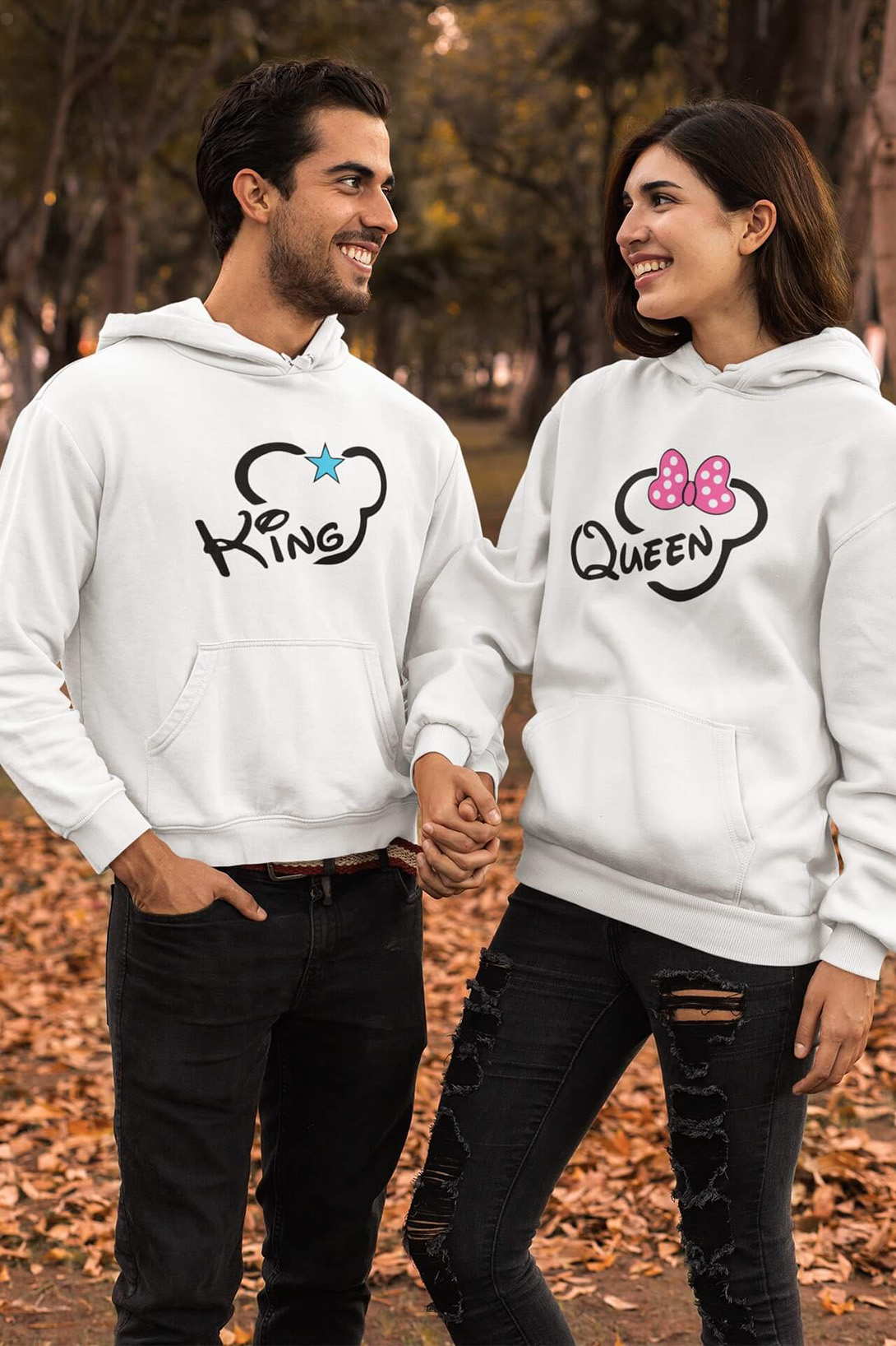 Mikiny pro páry King Queen Mickey Barva: Bílá, Dámska velikost: S, Pánska velikost: M