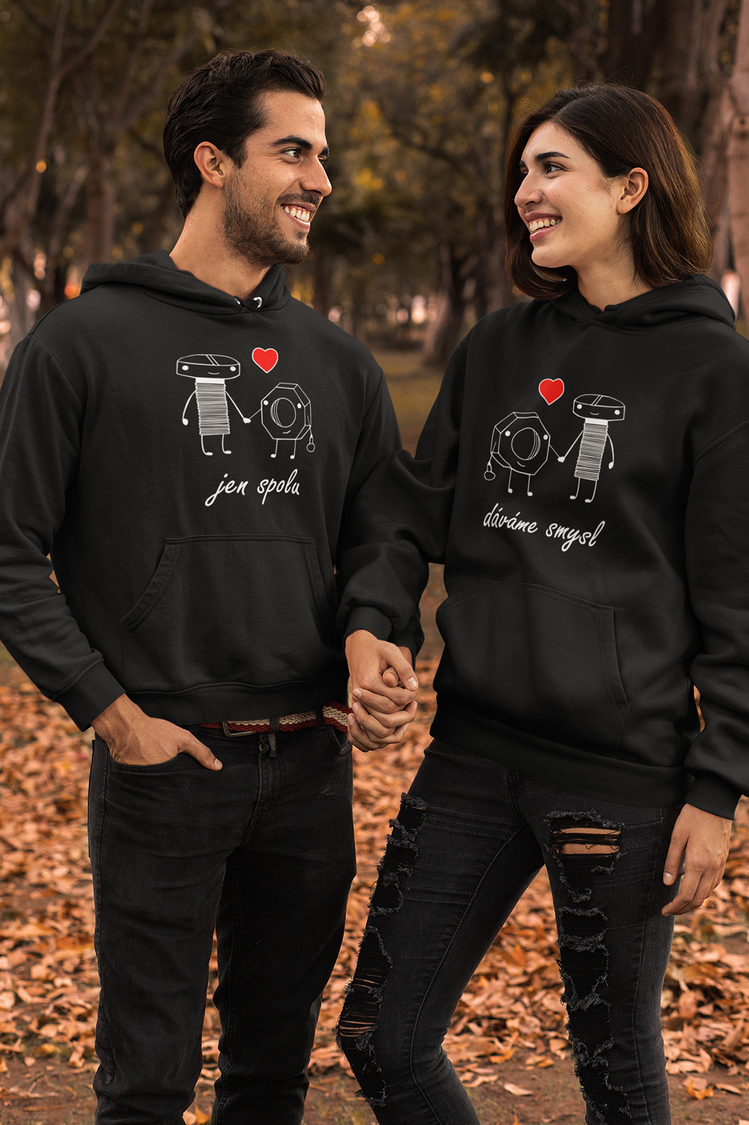 Mikiny pro páry Jen spolu dáváme smysl Barva: Černá, Dámska velikost: XS, Pánska velikost: 2XL