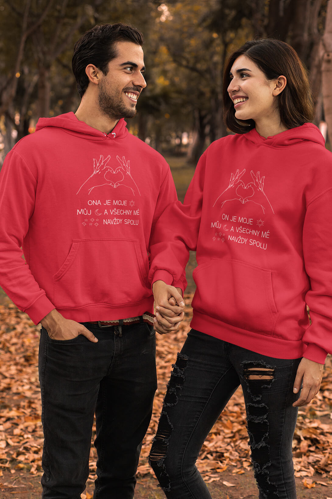 Mikiny pro páry Navždy spolu Barva: Červená, Dámska velikost: XS, Pánska velikost: XL