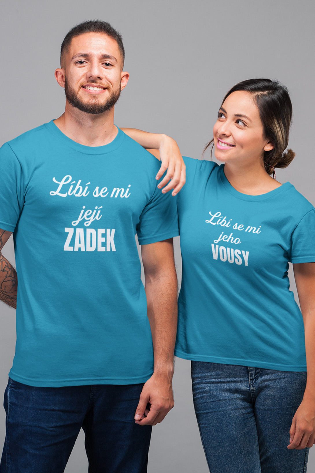 Trička pro páry Líbí se mi Barva: Tyrkysová, Dámska velikost: L, Pánska velikost: 3XL