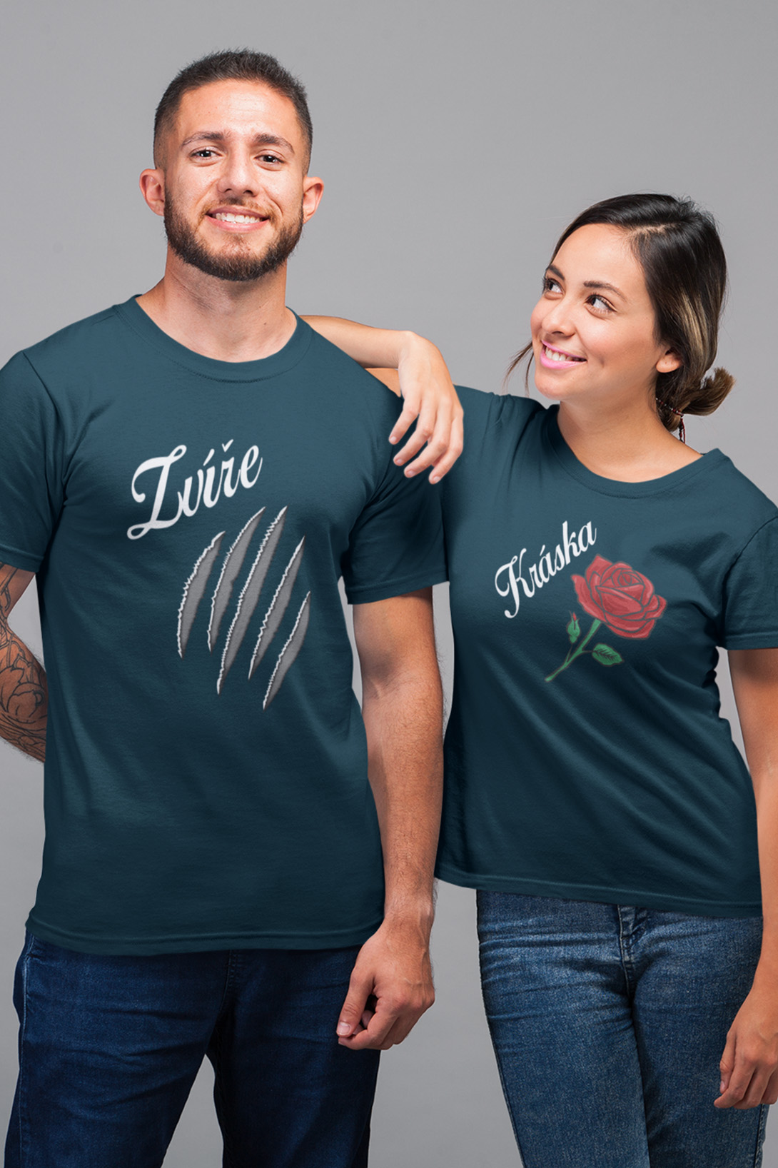 Trička pro páry Kráska a zvíře Barva: Petrolejová, Dámska velikost: M, Pánska velikost: S