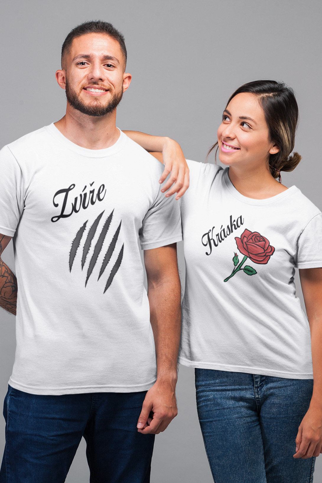 Trička pro páry Kráska a zvíře Barva: Bílá, Dámska velikost: XS, Pánska velikost: S