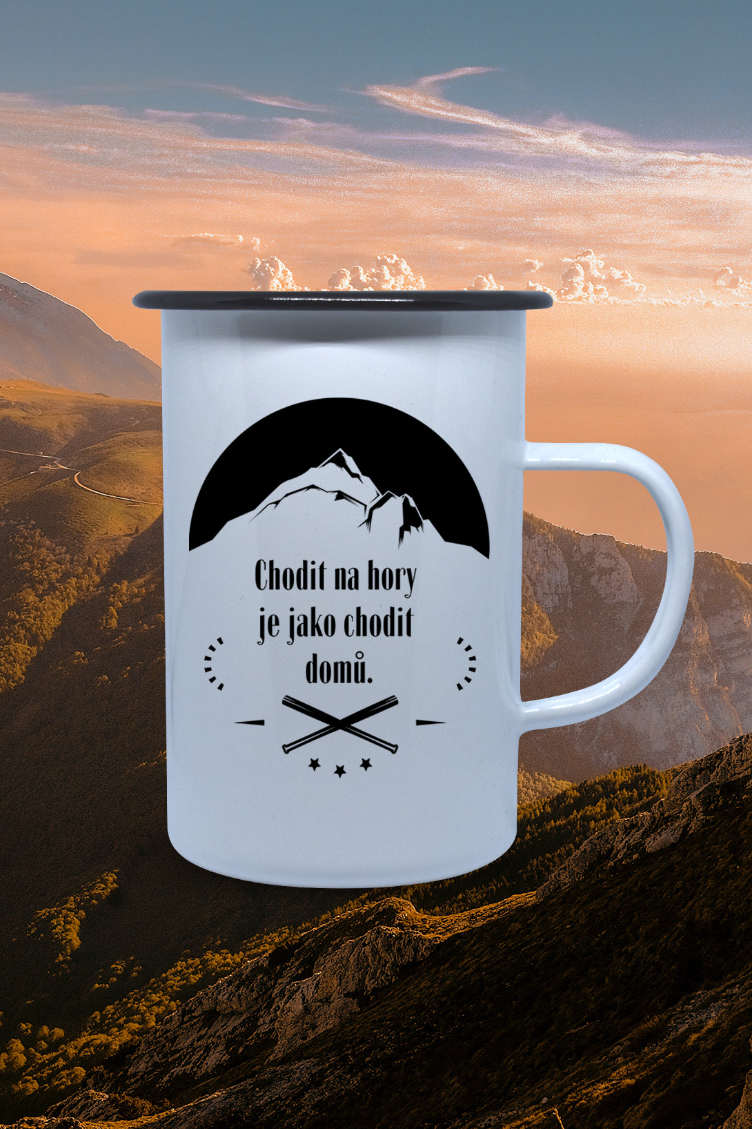 Plechový hrnek Chodit na hory Hrnek: Kovový hrnek 450ml