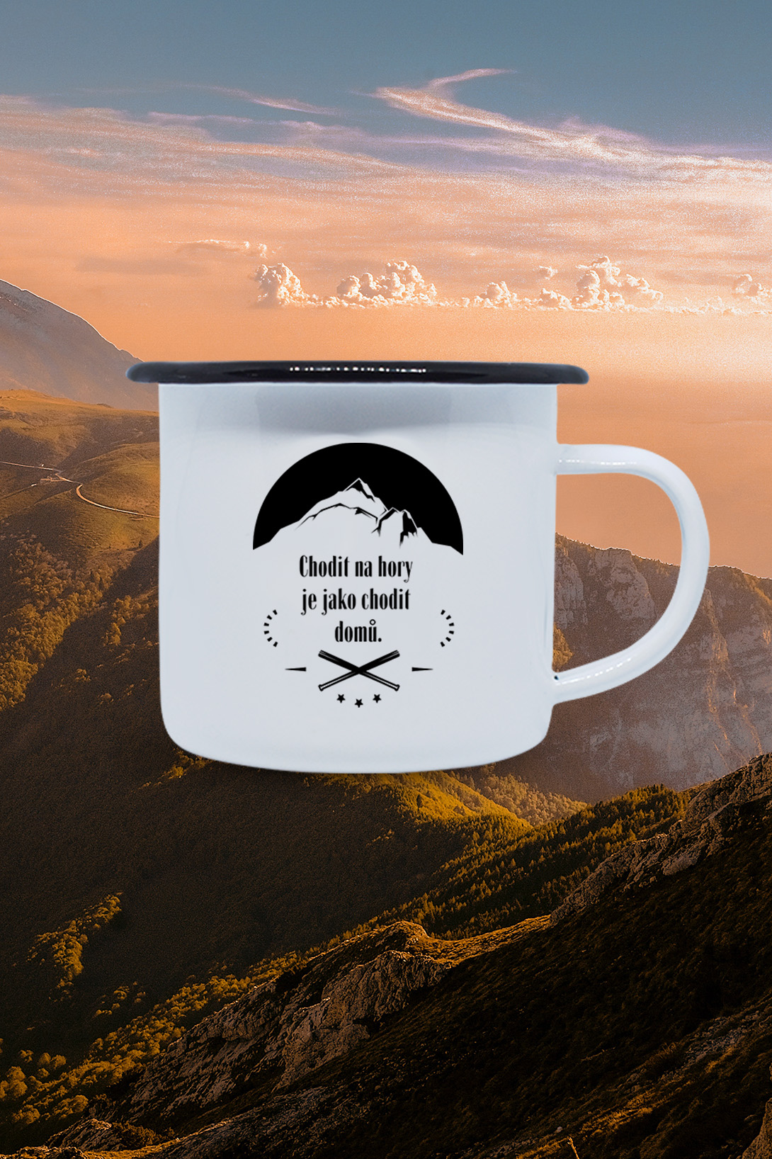 Plechový hrnek Chodit na hory Hrnek: Kovový hrnek 300ml